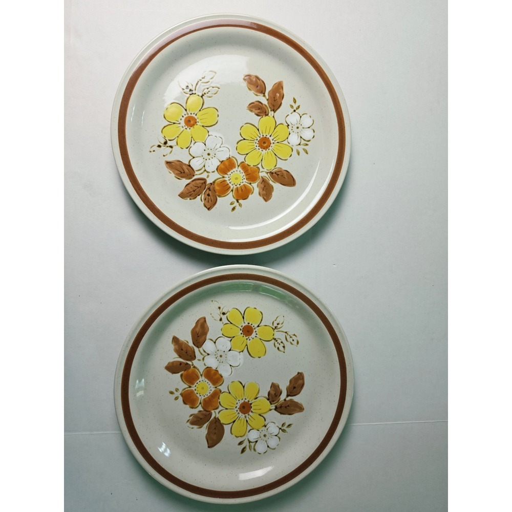 Autumn Collection WildWood Stoneware Dinner Plates Set of 2 Retro Floral Japan